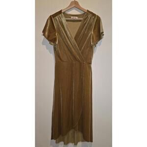 LucyParis Velvet Wrap Dress in Mustard Sz S